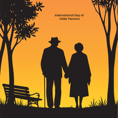 International Day of Older Persons Vector ,Elderly couple walking hand in hand. 