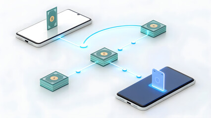 concept of money transfer between devices