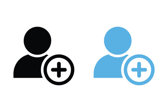 Add Friend Icon Set in Black and Blue Minimalist Style. Add user icon black and blue variations