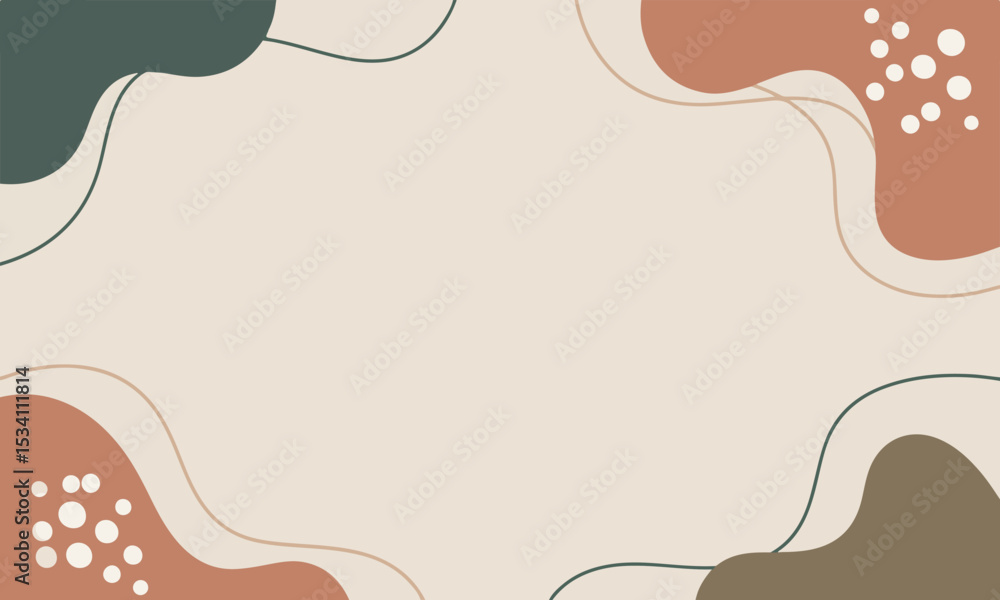 Poster abstract organic vector background with pastel colors and botanical line art elements with copy spac