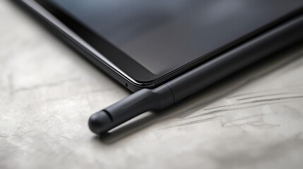 Sleek tablet and stylus resting on a textured surface, modern tech tools