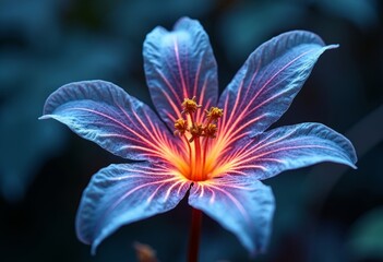 The mysterious scene of glowing flowers