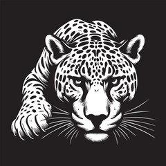 Black and White Jaguar Vector Illustration – Minimalist Wild Cat Silhouette Art	
