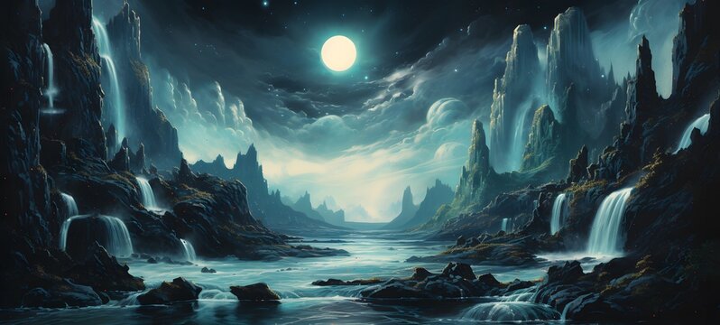 galaxy version of waterfall World, ai generative