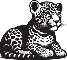 Black and White Jaguar Vector Illustration – Minimalist Wild Cat Silhouette Art	
