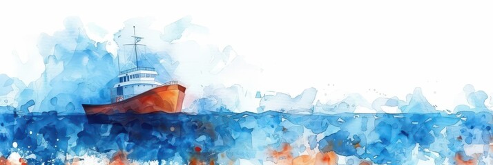 Celebrating international seafarer day with a vibrant ocean watercolor. Horizontal banner. Copy space. World Hydrography Day. World Ocean Day. Watercolor illustartion