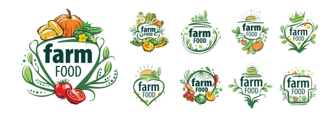 A set of icons for farm products. Hand-drawn vector illustration