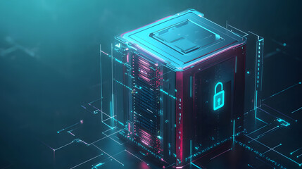Fototapeta premium Secure Data Storage Unit with Digital Lock Icon
