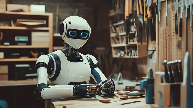 Robot with Drill in a Workshop Environment