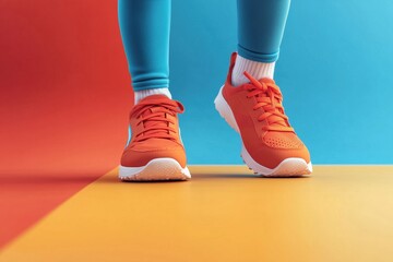 Children's athletic footwear advertisement banner for sporting goods and retail promotions, featuring a large poster with a designated space for text.