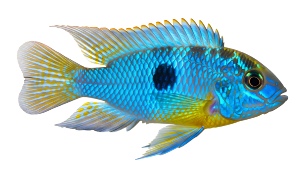 Electric blue acara fish care guide beautiful freshwater aquarium cichlid species information on transparent background