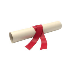 Rolled Diploma with Red Ribbon on White Background