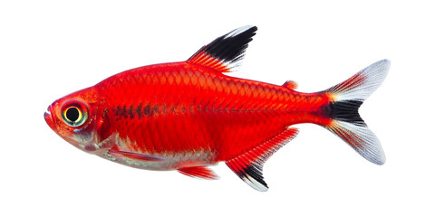 Fototapeta premium Rosy tetra aquarium fish pet care tips and information for freshwater tank enthusiasts hobbyists on transparent background