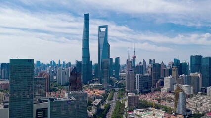 Shanghai lujiazui financial district timelapse showcases modern architecture and bustling city life