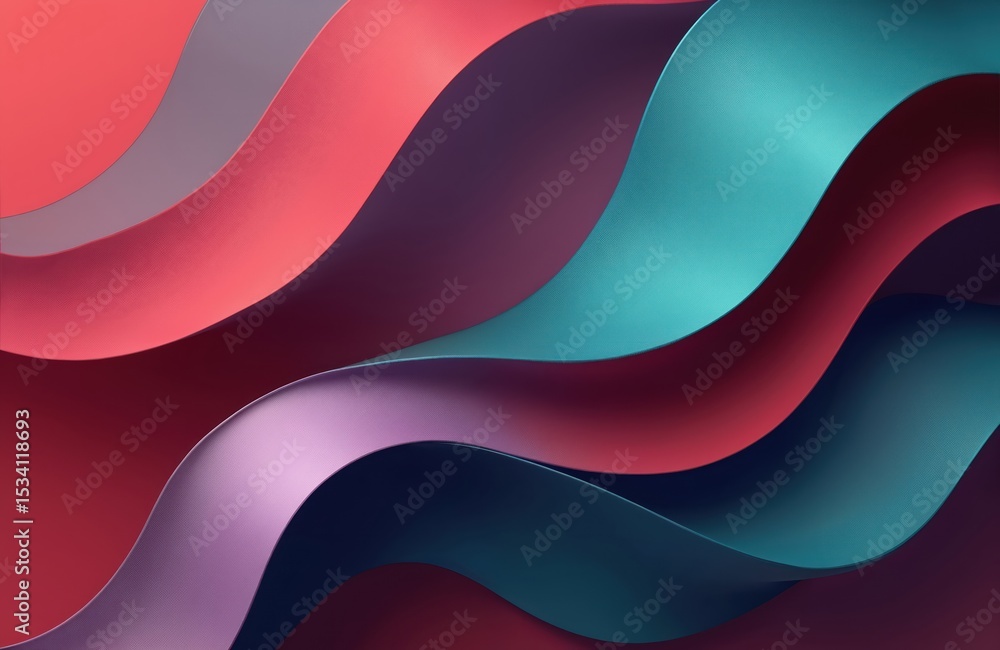 Poster Abstract colorful wave background illustration. Modern dynamic decorative pattern with smooth flowing lines. Design uses red, purple, teal, black gradient colours to create futuristic technological