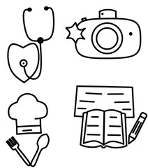 Black and white flat style profession objects