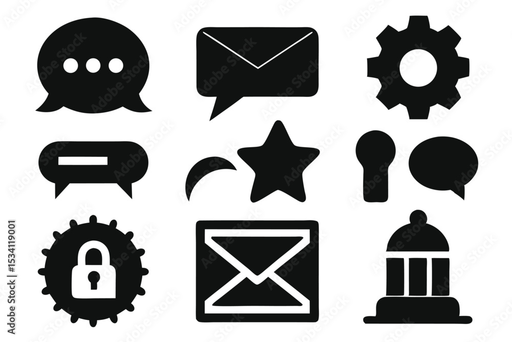 Aufkleber set of silhouetted icons for web design and application user interface elements