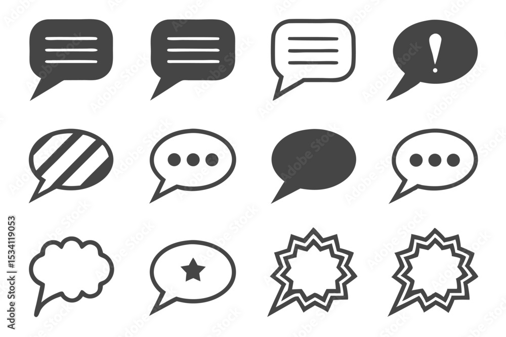 Poster set of various speech bubbles and chat icons in modern simple flat design