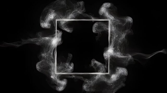 Silver Square Frame Centered with Animated Flowing Particles in Black Background