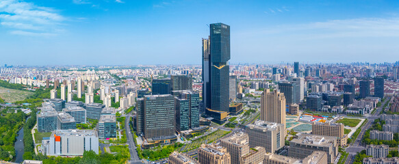 Obraz premium Aerial view of Shanghai skyscrapers in Yangpu central district, Shanghai.