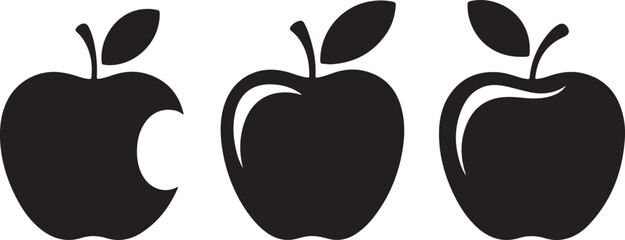 Three Black Apple Silhouettes Stages of Consumption