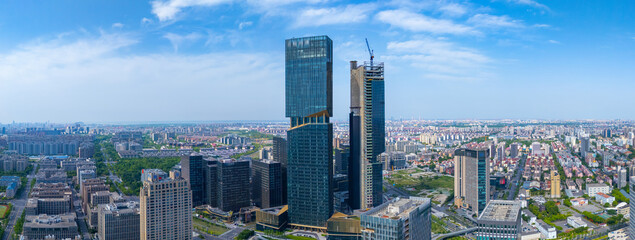 Aerial view of Shanghai skyscrapers in Yangpu central district, Shanghai.