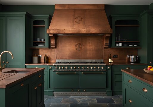 Forest Green and Copper Kitchen