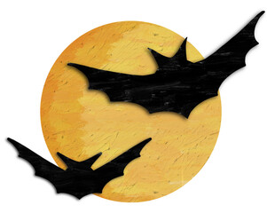 Flying Bats in Front of Full Moon – Halloween Illustration