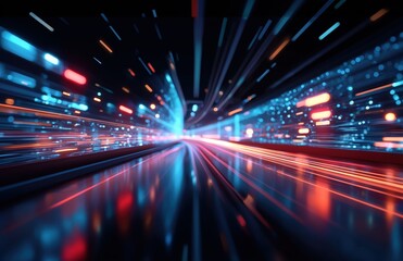 Abstract digital background with dynamic light trails and glowing data connections symbolizing high-speed cloud computing, cybersecurity, and futuristic technology innovation​