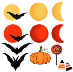 Cute Halloween Elements Collection – Moon, Bats, Pumpkin & Candy