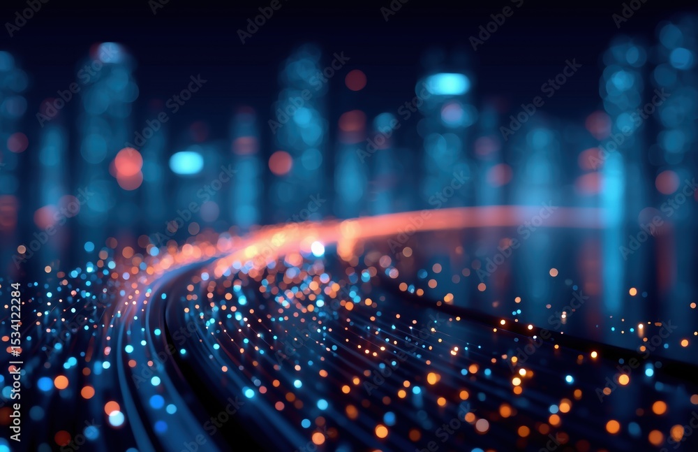 Aufkleber Abstract digital background with dynamic light trails and glowing data connections symbolizing high-speed cloud computing, cybersecurity, and futuristic technology innovation​