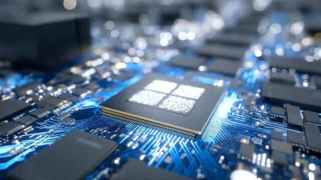 High-resolution macro view of DDR memory cards aligned diagonally on a metallic surface, showing intricate chip layout and PCB patterns