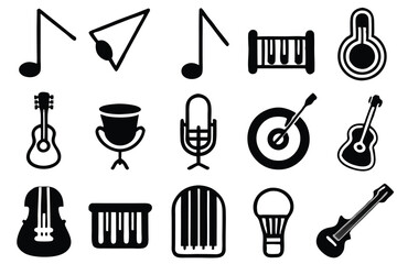 Obraz premium Set of black and white musical instruments and symbols for music themed designs