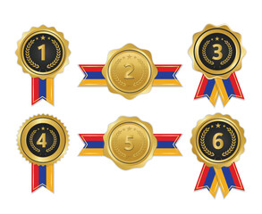 Golden award medal with armenia flag ribbons for winners