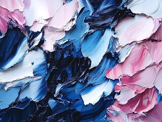 Abstract painting in shades of pink and navy oil on canvas surface