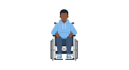 Inclusive Animated Character Illustration of a Young Man in a Wheelchair Wearing a Comfortable Blue Hoodie and Dark Jeans a Digital Asset Representing Accessibility and Diverse Representation