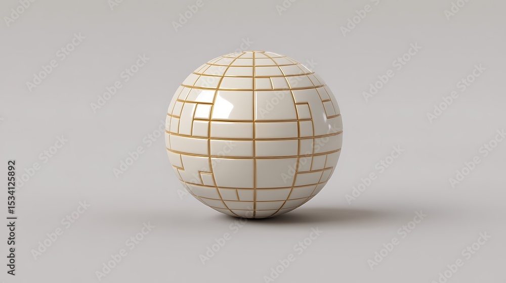 Poster abstract sphere with grid-like pattern and metallic highlights render