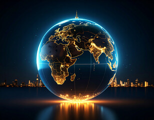 Transparent Iridescent Glass Earth Globe Highlighting UAE and Surrounding Continents