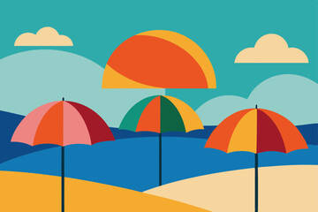 summer beach with umbrella and sun