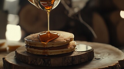 Delicious pancakes drizzled with maple syrup for a cozy morning treat
