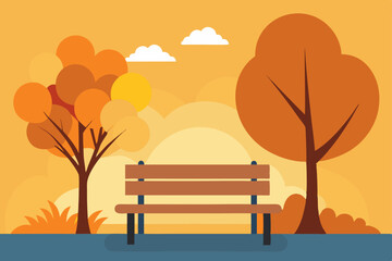empty park bench under an autumn tree