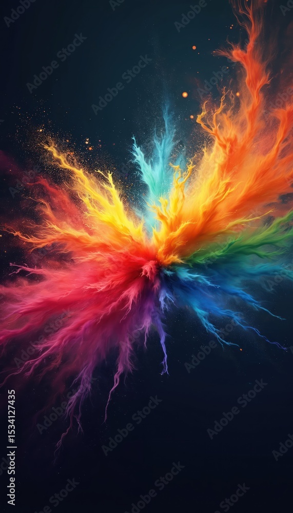 Aufkleber Dynamic background features explosion of color with gradient mesh. Swirls of paint in rainbow spectrum shades burst. Art illustration for decoration design. Abstract fantasy illustration for