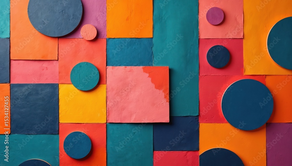 Aufkleber colorful geometric abstract background repeating pattern of squares circles. vivid vibrant design wi