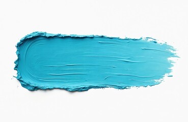 Blue oil paint streak on white background. Brush stroke of vibrant acrylic paint on paper. Grunge artistic design element, textured smudge, abstract shape. Creative art backdrop.