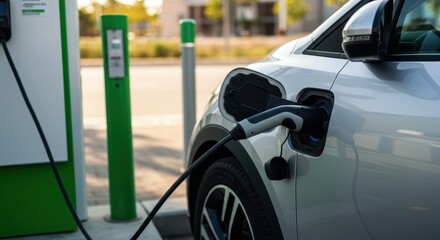 Electric Car Charging from Solar Station - Clean Transportation