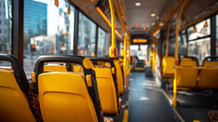 A yellow bus with a black handle on the back