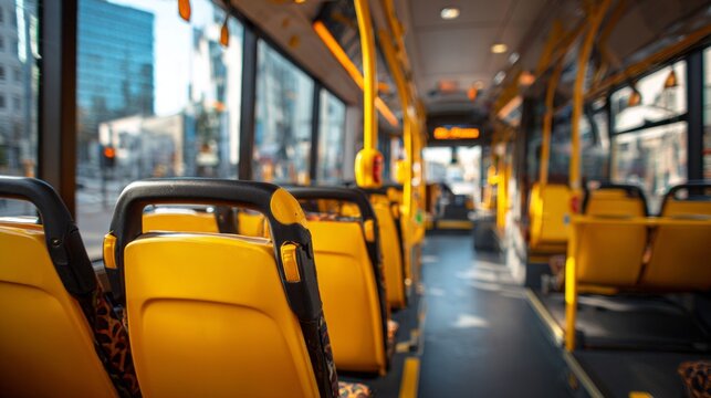A yellow bus with a black handle on the back