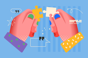 Modern creative concept for searching solutions, brainstorming and planning strategy with hands design. Business vector illustration for social media, banner or presentation template