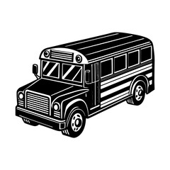 Illustration of a classic american school bus transportation vehicle black and white clip art drawing image