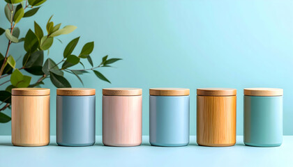 Stylish Bamboo Lidded Jars: A Set of Six in Elegant Pastel Shades